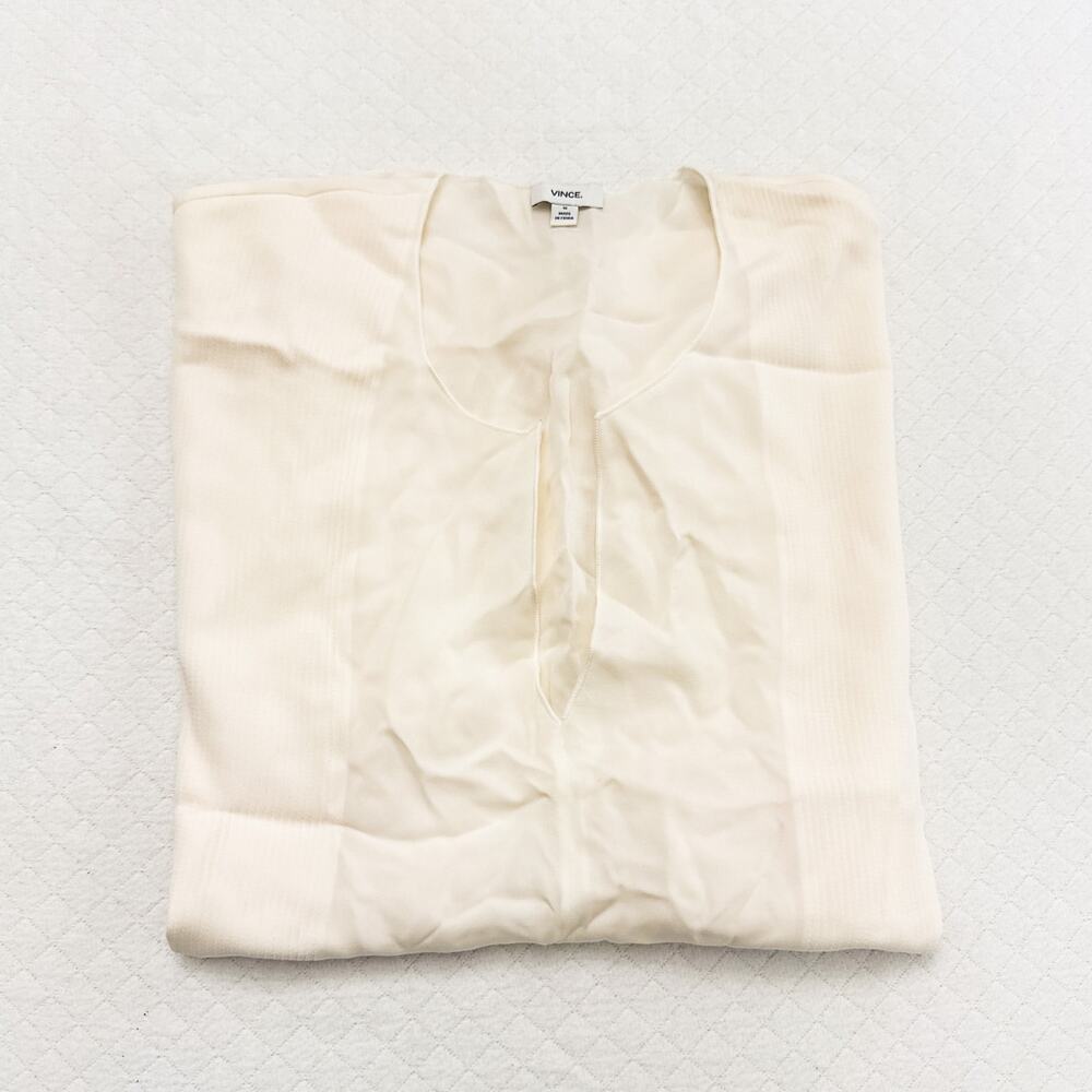 Vince Cream Delicate Embroidered Top See Through Weave Size M